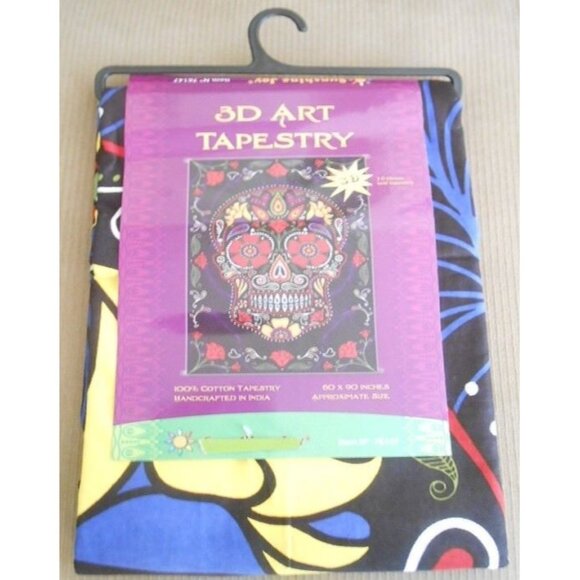 New 3D Black Sugar Skull Bed Cover Tapestry 60X90 Day of the Dead Decor Skulls - Picture 3 of 3